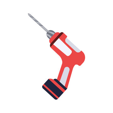 Drilling machine or hand drill, vector flat illustration, isolated on white