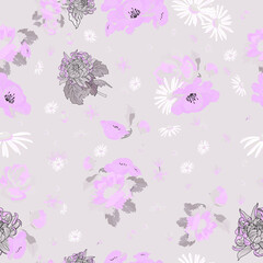 Fototapeta na wymiar Full seamless floral pattern background. Texture for textile fabric print. Great design for fabrics, wrapping, textures, backgrounds. Vector illustration.