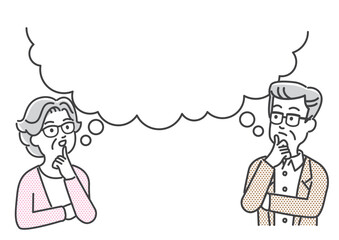 考えるシニア男女のイメージイラスト素材