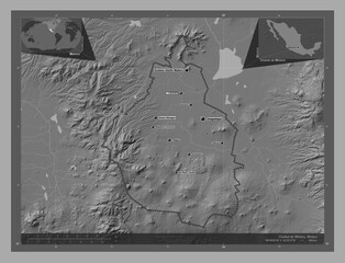 Ciudad de Mexico, Mexico. Bilevel. Labelled points of cities