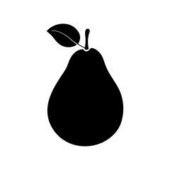 Pear black silhouette. Fruit icon print isolated on white background.