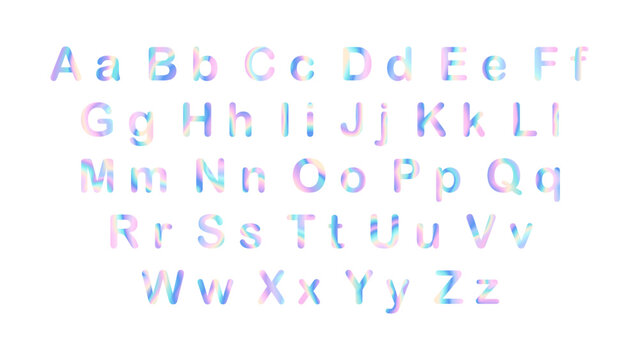 Vector hologram set of English alphabet letters on white background for flyer, poster, web and packaging 