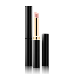 Obraz premium Lipstick tube template, Realistic mockup for decorative female cosmetics. 3d realistic packaging, opened and closed with cap. Vector illustration isolated on white background