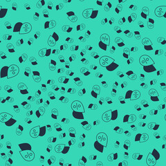 Black Water drop percentage icon isolated seamless pattern on green background. Humidity analysis. Vector