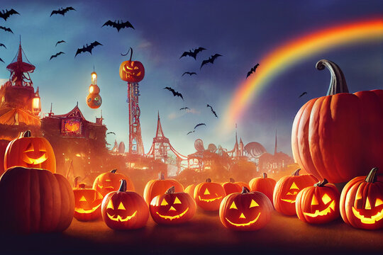 halloween spooky mansion pumpkins season wallpapers	
