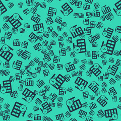 Black Solar energy panel icon isolated seamless pattern on green background. Vector