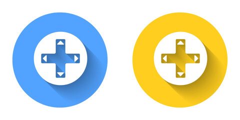 Obraz premium White Game controller or joystick for game console icon isolated with long shadow background. Circle button. Vector