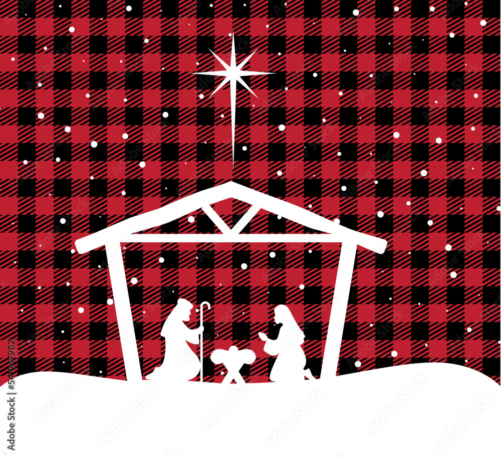 Wall mural Christmas and New Year pattern at Buffalo Plaid. Festive background for design and print esp10