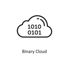 Binary Cloud Vector Outline Icon Design illustration. Cloud Computing Symbol on White background EPS 10 File