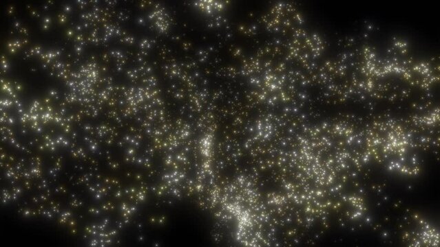 This is stock motion graphis that shows floating of golden particles mass.