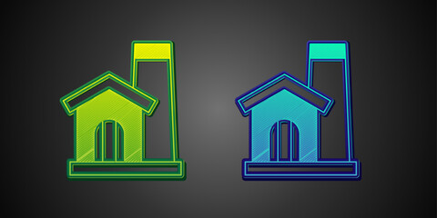 Green and blue Smithy workshop interior icon isolated on black background. Vector