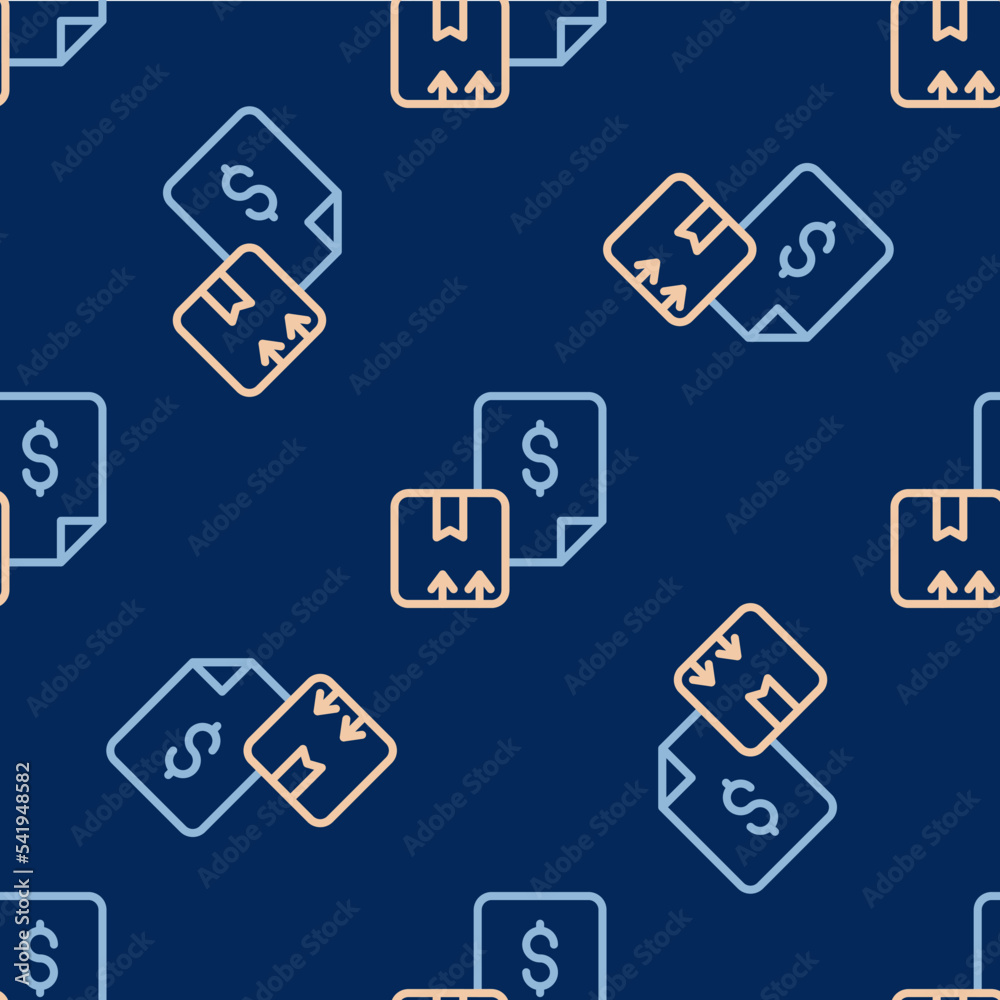 Poster Line Waybill icon isolated seamless pattern on blue background. Vector