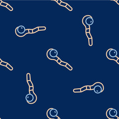 Line Magic staff icon isolated seamless pattern on blue background. Magic wand, scepter, stick, rod. Vector