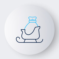 Line Christmas santa claus sleigh with sack bag icon isolated on white background. Merry Christmas and Happy New Year. Colorful outline concept. Vector