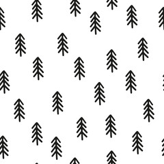 Fototapeta premium Black and white Christmas tree seamless pattern