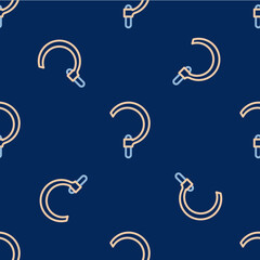 Obraz premium Line Sickle icon isolated seamless pattern on blue background. Reaping hook sign. Vector