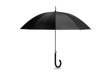 Blank black umbrella mockup front and side view isolated on white background. 3d rendering.
