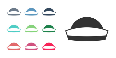 Black Sailor hat icon isolated on white background. Set icons colorful. Vector