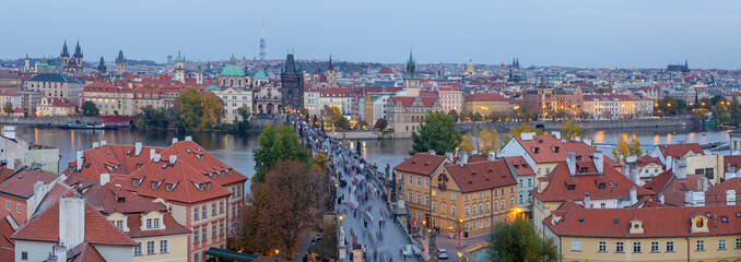 Prague - The panorama of the city with the Charles bridge and the Old Town at dusk. © Renáta Sedmáková