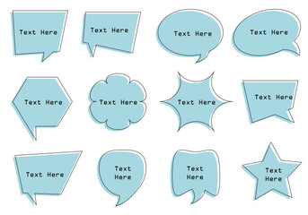 Set of speech bubble, chatting box, and message box outline vector illustration design in different shapes.