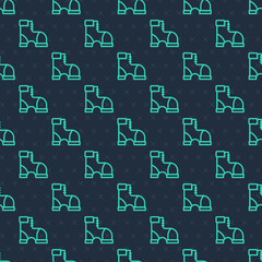 Obraz premium Green line Hunter boots icon isolated seamless pattern on blue background. Vector