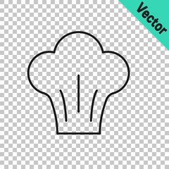 Black line Chef hat icon isolated on transparent background. Cooking symbol. Cooks hat. Vector