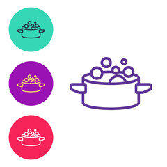 Set line Cooking pot icon isolated on white background. Boil or stew food symbol. Set icons colorful. Vector