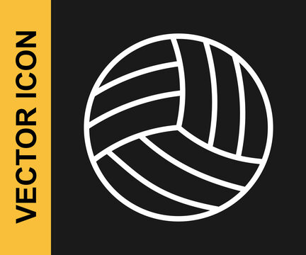 White line Volleyball ball icon isolated on black background. Sport equipment. Vector