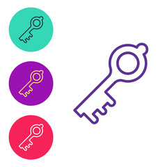 Set line Old magic key icon isolated on white background. Set icons colorful. Vector