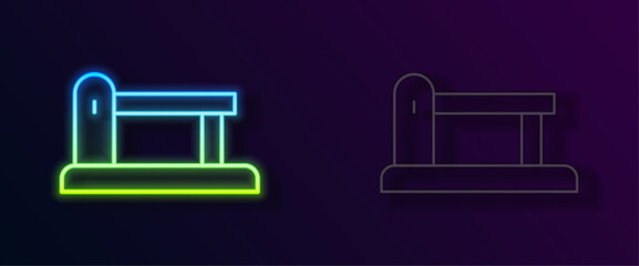 Glowing neon line Railway barrier icon isolated on black background. Vector