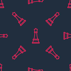 Red line Chess icon isolated seamless pattern on black background. Business strategy. Game, management, finance. Vector