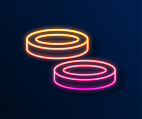 Glowing neon line Checker game chips icon isolated on black background. Vector
