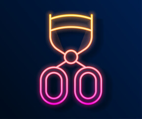 Glowing neon line Eyelash curler icon isolated on black background. Makeup tool sign. Vector