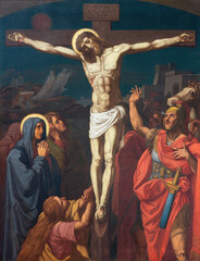 LUZERN, SWITZERLAND - JUNY 24, 2022: The painting of Crucifixion as part of Cross way stations in...