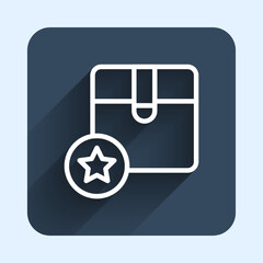 White line Carton cardboard box icon isolated with long shadow background. Box, package, parcel sign. Delivery and packaging. Blue square button. Vector