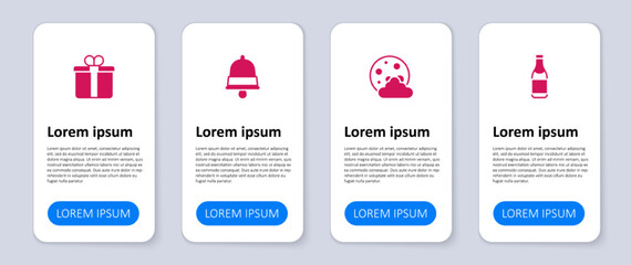 Set Champagne bottle, Christmas night, ringing bell and Gift box. Business infographic template. Vector