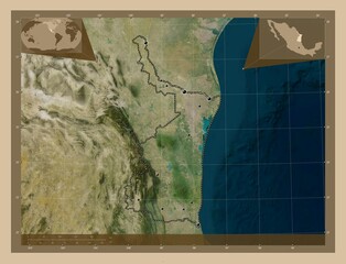 Tamaulipas, Mexico. Low-res satellite. Major cities