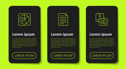 Set line Market analysis, File document and Advertising. Business infographic template. Vector