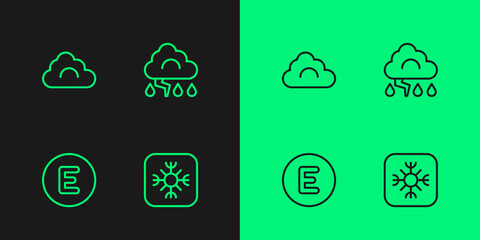 Set line Snowflake, Compass west, Cloud and and lightning icon. Vector