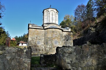 Fototapeta na wymiar Orthodox monastery S.V. Nikole Pavlovac (exterior with icons and details)