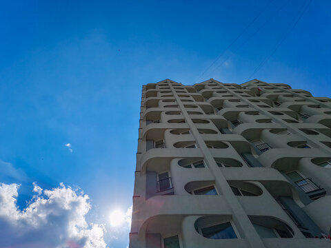 Wroclaw June 15 2018 white skyscrapper Sedesowiec at sunny day