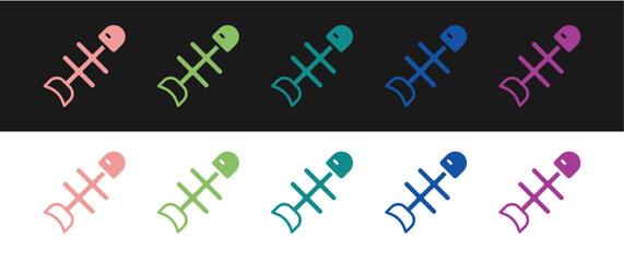 Set Dead fish icon isolated on black and white background. Vector