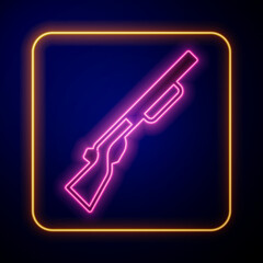 Glowing neon Hunting gun icon isolated on black background. Hunting shotgun. Vector