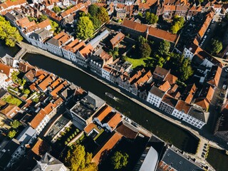 Drone view of the town of Bruges, Belgium