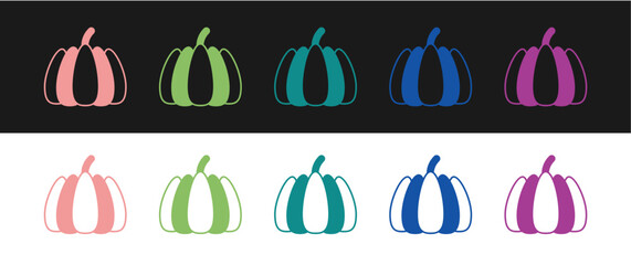 Set Pumpkin icon isolated on black and white background. Happy Halloween party. Vector