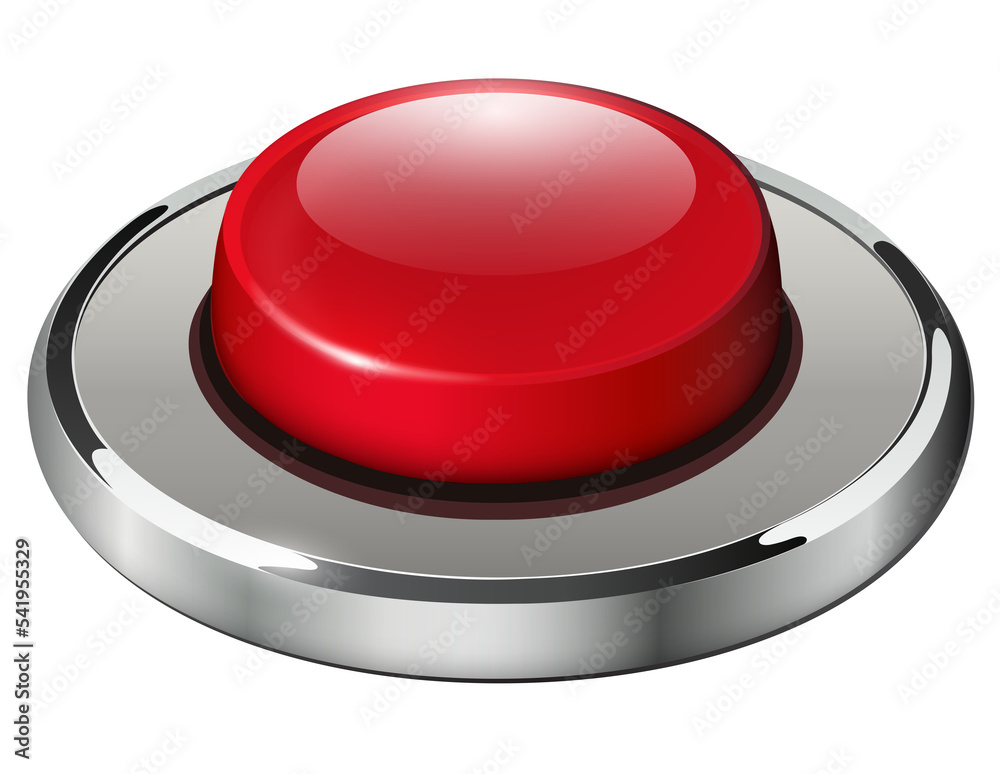 Aufkleber Red shiny button with metallic elements isolated.