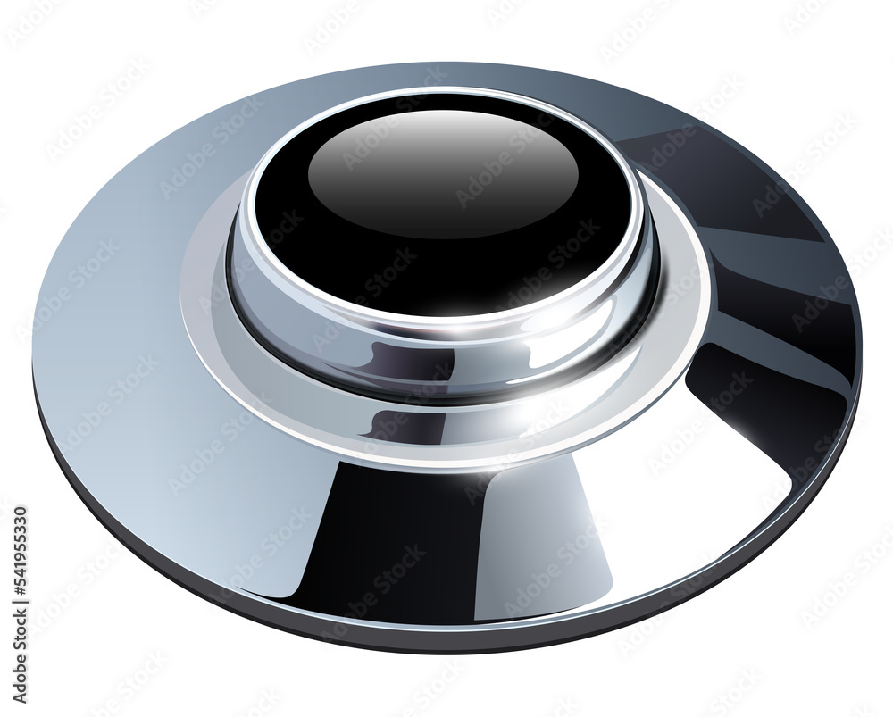 Poster silver button shiny metallic isolated, 3d icon design.
