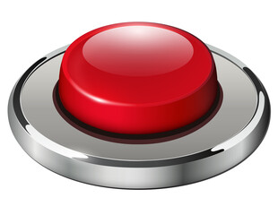 Red shiny button with metallic elements isolated.