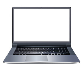 Laptop computer isolated, front view with empty screen.