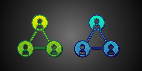 Green and blue Meeting icon isolated on black background. Business team meeting, discussion concept, analysis, content strategy. Presentation conference. Vector